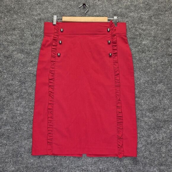 Love Scarlett Skirt Womens Medium High Waist Pencil Ruffle Button Detail Career - Picture 1 of 10